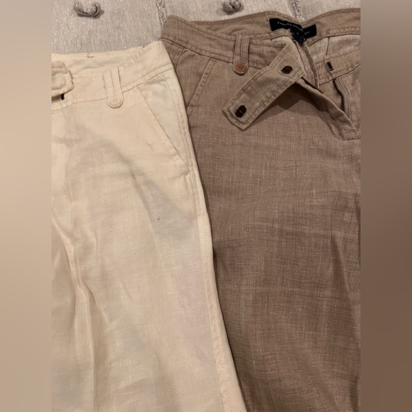Pair of low rise French Connection 100% Linen Pants WHITE and TAN - Picture 2 of 10